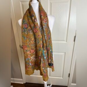 Anthropologie wool blend antique asian look Floral Patterned Scarf